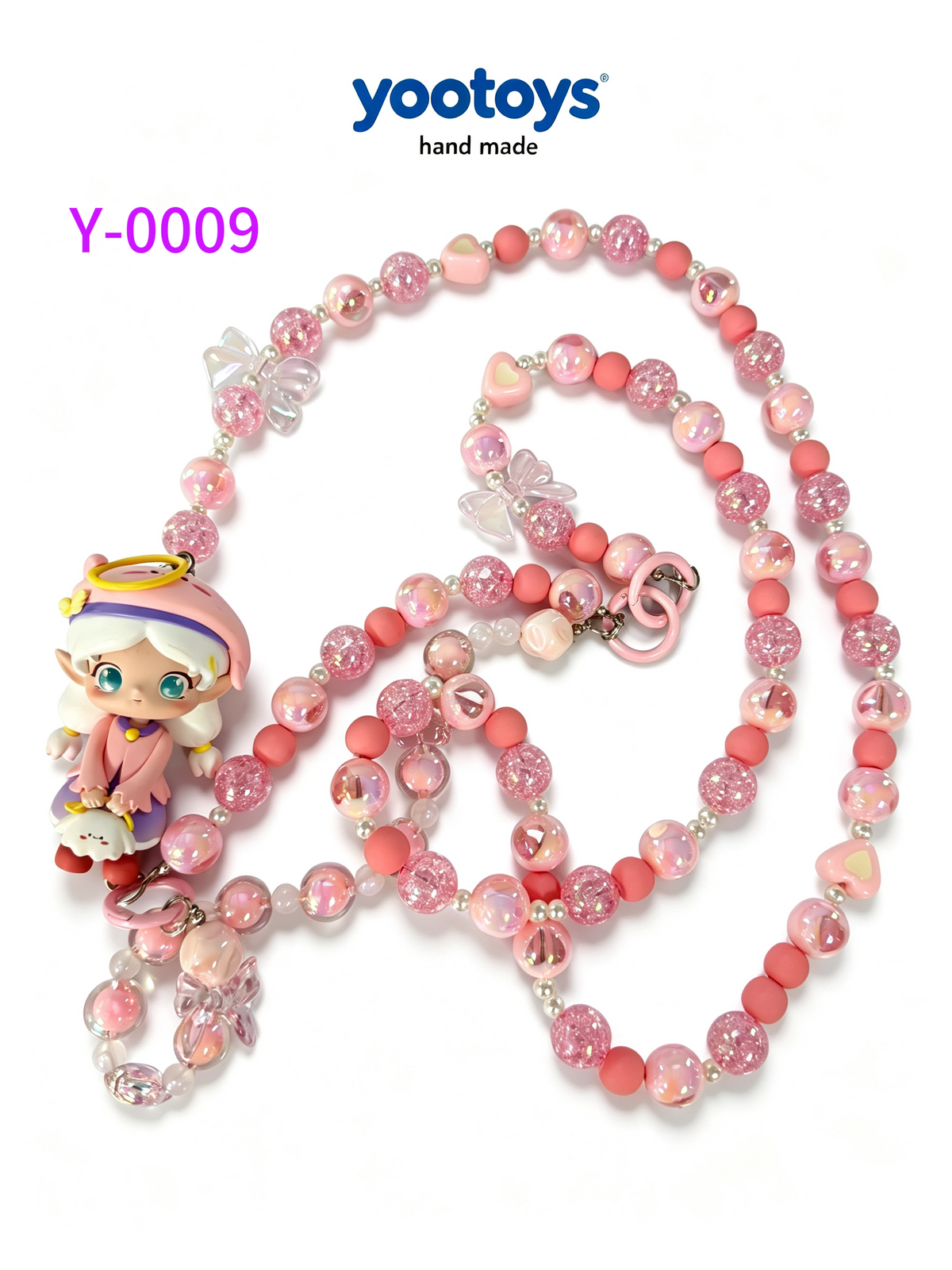 DIY Handmade Beaded Phone Strap with Cute Anime Figure Charm - Hand Assembled Beads, Unique One of A Kind Design, Sturdy Metal Clasp, Adjustable Beaded Chain, Can be used as Phone Lanyard / Bag Pendant, Perfect DIY Trendy Collectible Toy Accessory