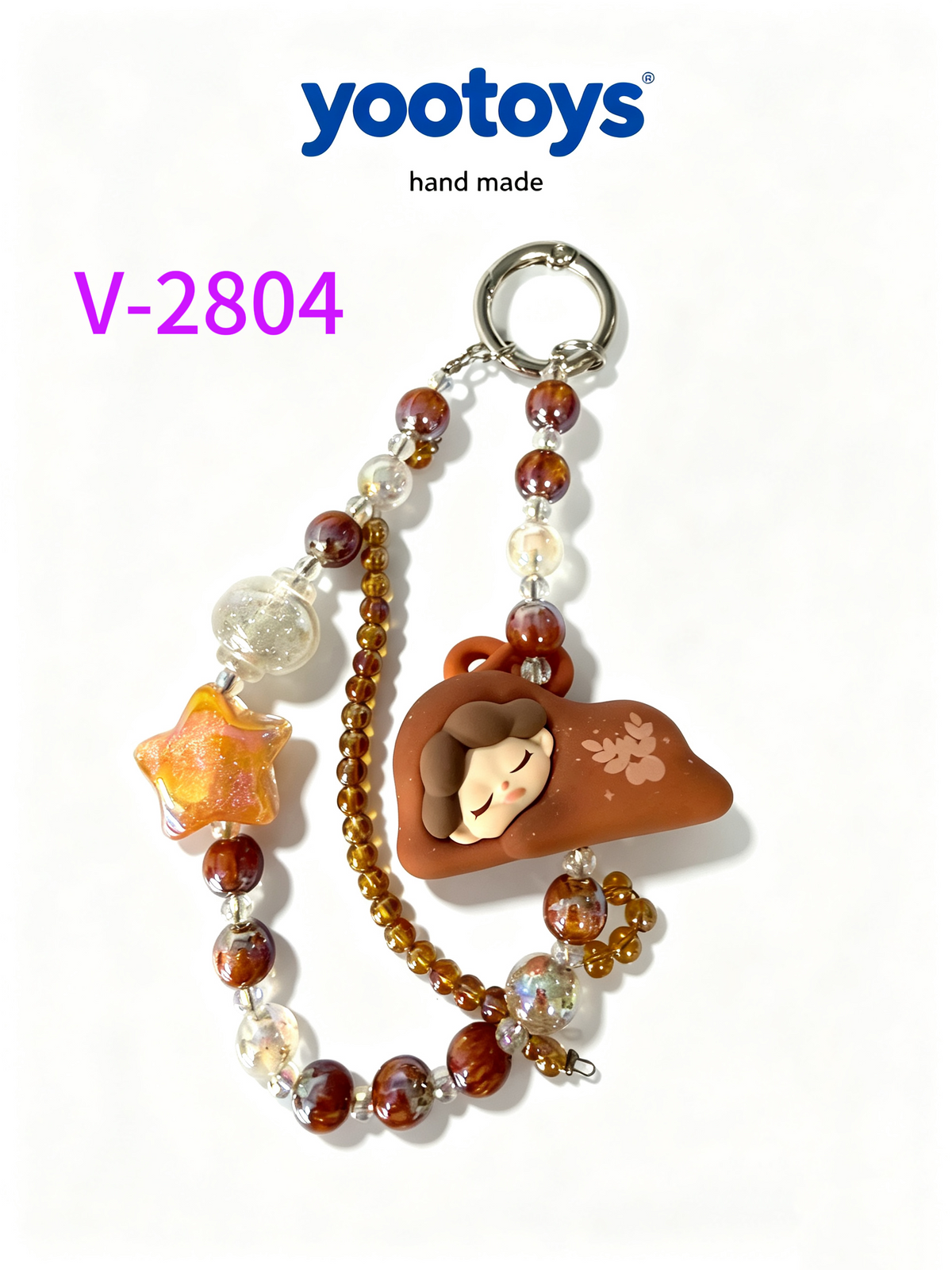 DIY Handmade Beaded Phone Strap with Cute Anime Figure Charm - Hand Assembled Beads, Unique One of A Kind Design, Sturdy Metal Clasp, Adjustable Beaded Chain, Can be used as Phone Lanyard / Bag Pendant, Perfect DIY Trendy Collectible Toy Accessory