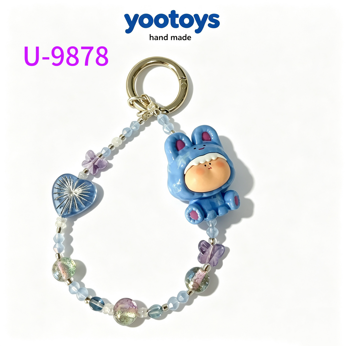 DIY Handmade Beaded Phone Strap with Cute Anime Figure Charm - Hand Assembled Beads, Unique One of A Kind Design, Sturdy Metal Clasp, Adjustable Beaded Chain, Can be used as Phone Lanyard / Bag Pendant, Perfect DIY Trendy Collectible Toy Accessory