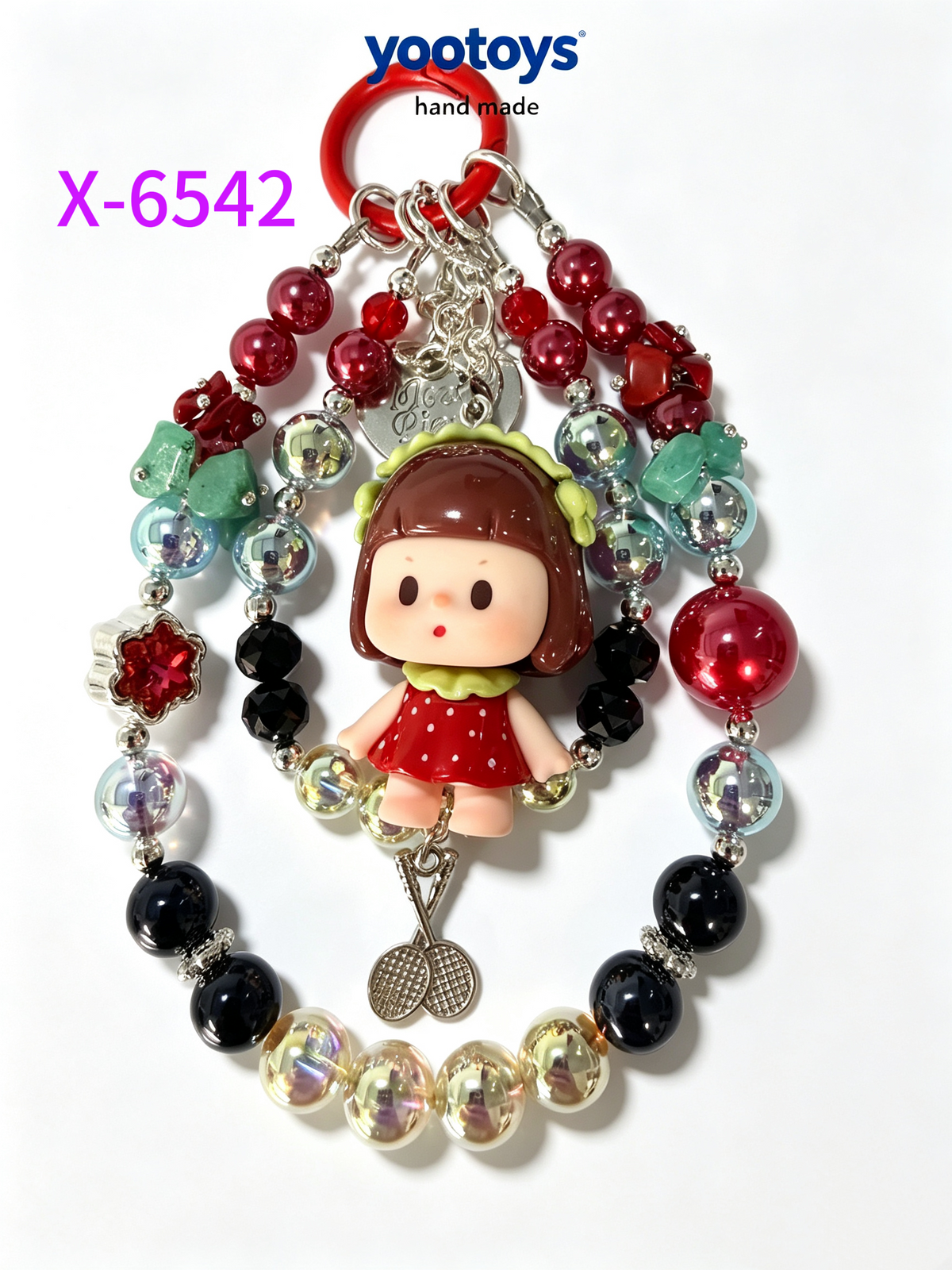 DIY Handmade Beaded Phone Strap with Cute Anime Figure Charm - Hand Assembled Beads, Unique One of A Kind Design, Sturdy Metal Clasp, Adjustable Beaded Chain, Can be used as Phone Lanyard / Bag Pendant, Perfect DIY Trendy Collectible Toy Accessory