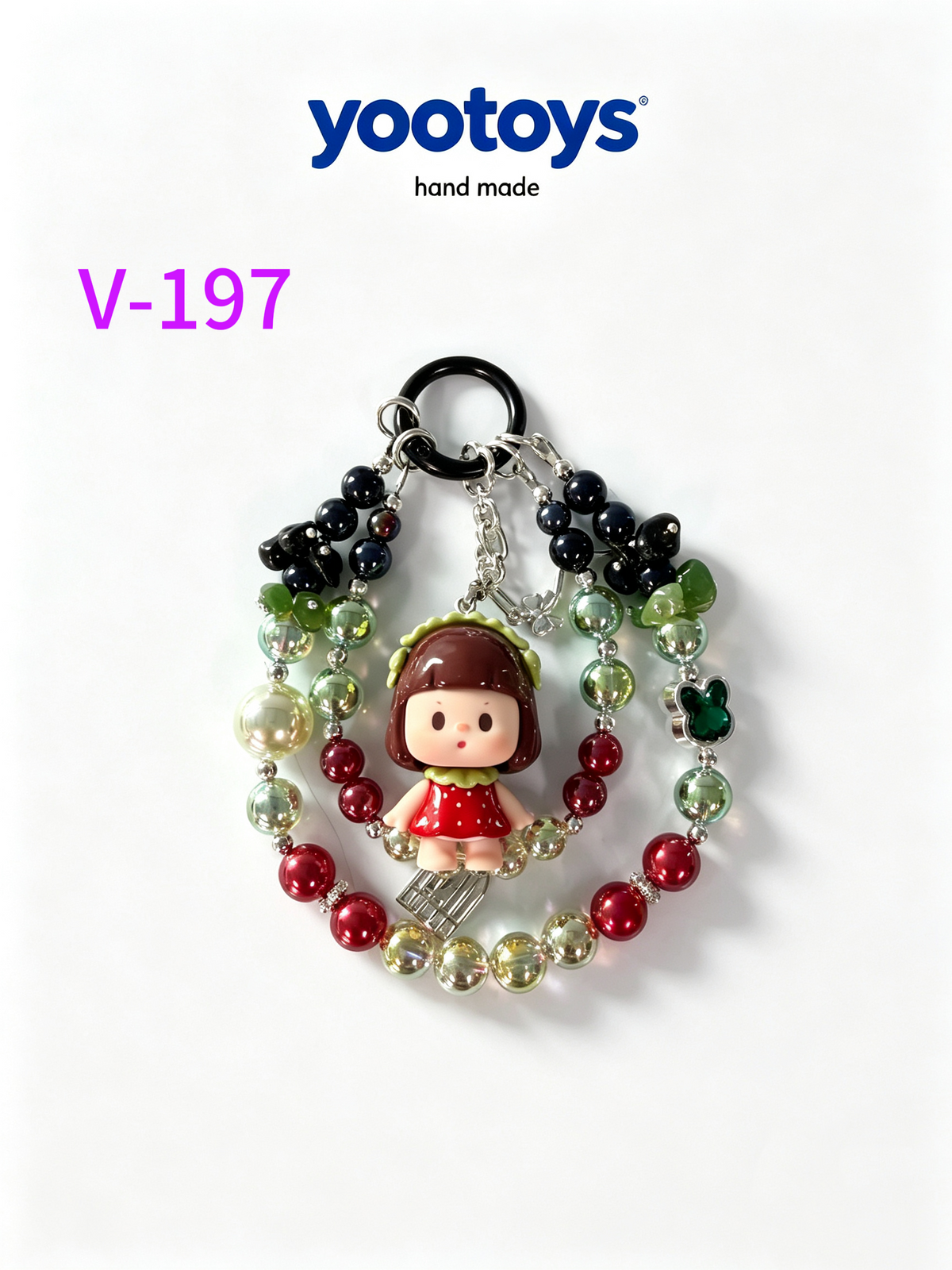 DIY Handmade Beaded Phone Strap with Cute Anime Figure Charm - Hand Assembled Beads, Unique One of A Kind Design, Sturdy Metal Clasp, Adjustable Beaded Chain, Can be used as Phone Lanyard / Bag Pendant, Perfect DIY Trendy Collectible Toy Accessory