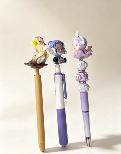 【Diy】DIY Mini Figure Bead Pen, Custom Assemble Cute Kawaii Character Mini Beads Pen, Creative Handmade Decorative Writing Pen, Fun DIY Craft Gift