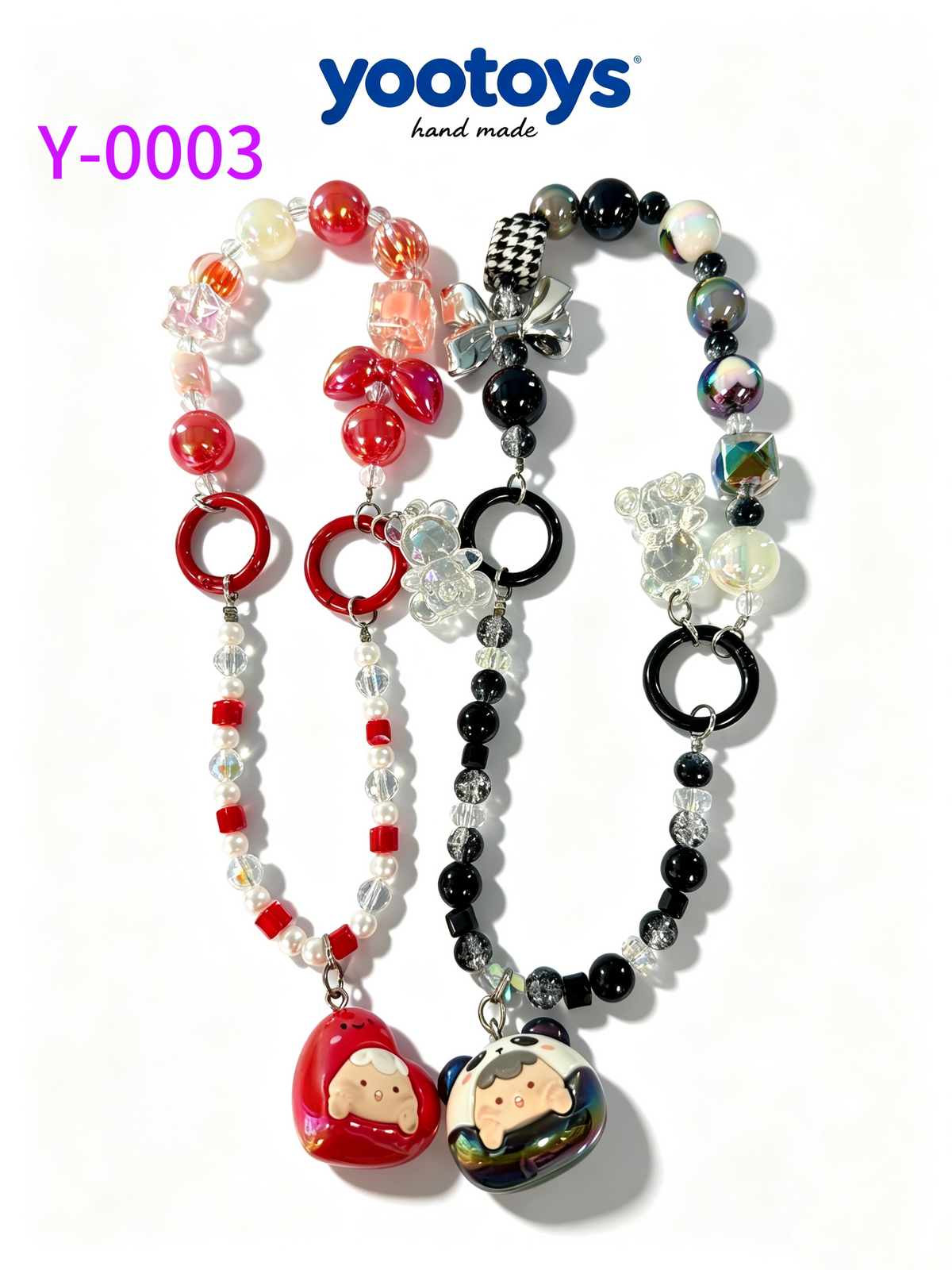 DIY Handmade Beaded Phone Strap with Cute Anime Figure Charm - Hand Assembled Beads, Unique One of A Kind Design, Sturdy Metal Clasp, Adjustable Beaded Chain, Can be used as Phone Lanyard / Bag Pendant, Perfect DIY Trendy Collectible Toy Accessory