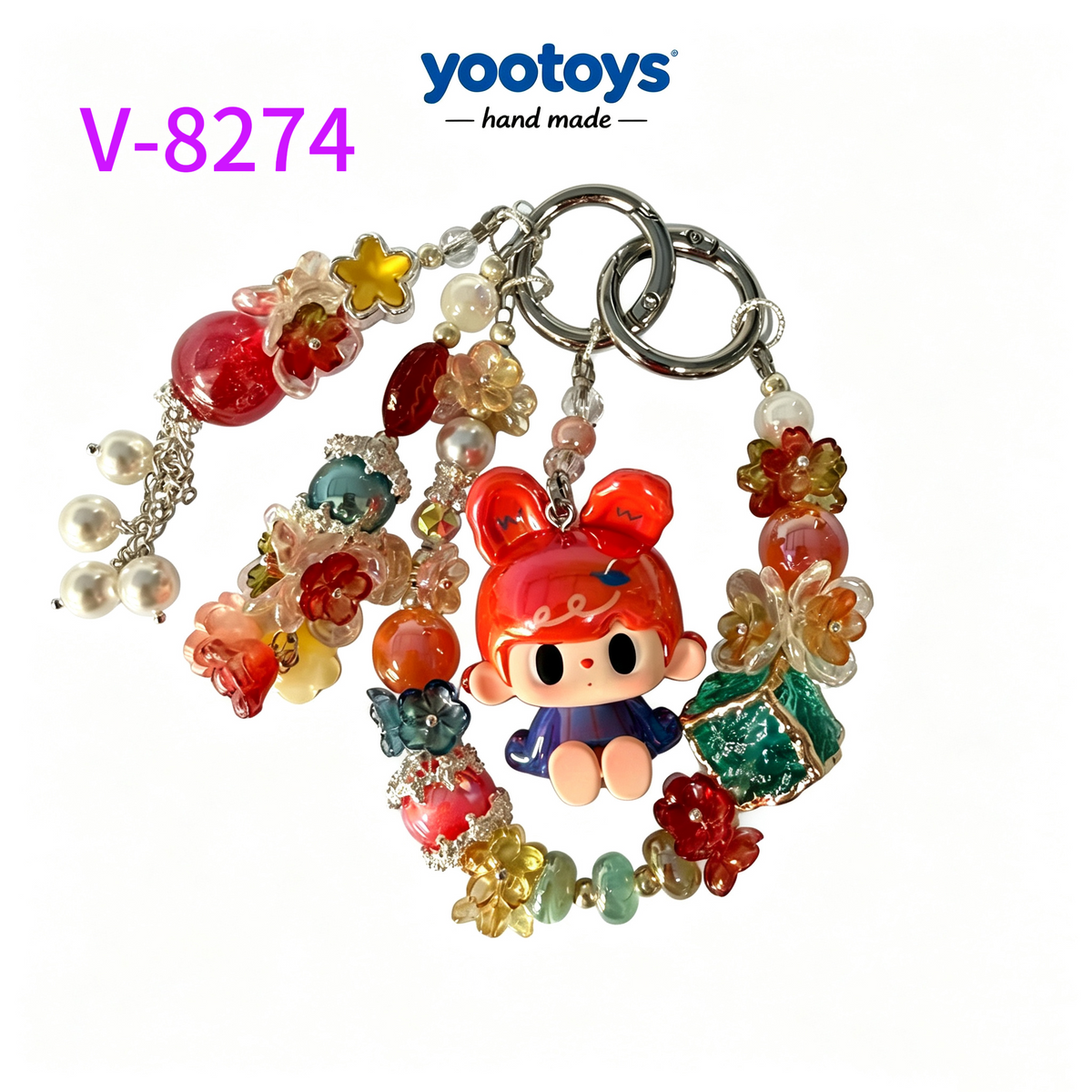 DIY Handmade Beaded Phone Strap with Cute Anime Figure Charm - Hand Assembled Beads, Unique One of A Kind Design, Sturdy Metal Clasp, Adjustable Beaded Chain, Can be used as Phone Lanyard / Bag Pendant, Perfect DIY Trendy Collectible Toy Accessory