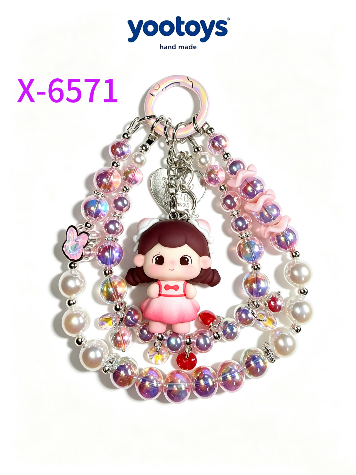 DIY Handmade Beaded Phone Strap with Cute Anime Figure Charm - Hand Assembled Beads, Unique One of A Kind Design, Sturdy Metal Clasp, Adjustable Beaded Chain, Can be used as Phone Lanyard / Bag Pendant, Perfect DIY Trendy Collectible Toy Accessory
