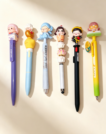 【Diy】DIY Mini Figure Bead Pen, Custom Assemble Cute Kawaii Character Mini Beads Pen, Creative Handmade Decorative Writing Pen, Fun DIY Craft Gift