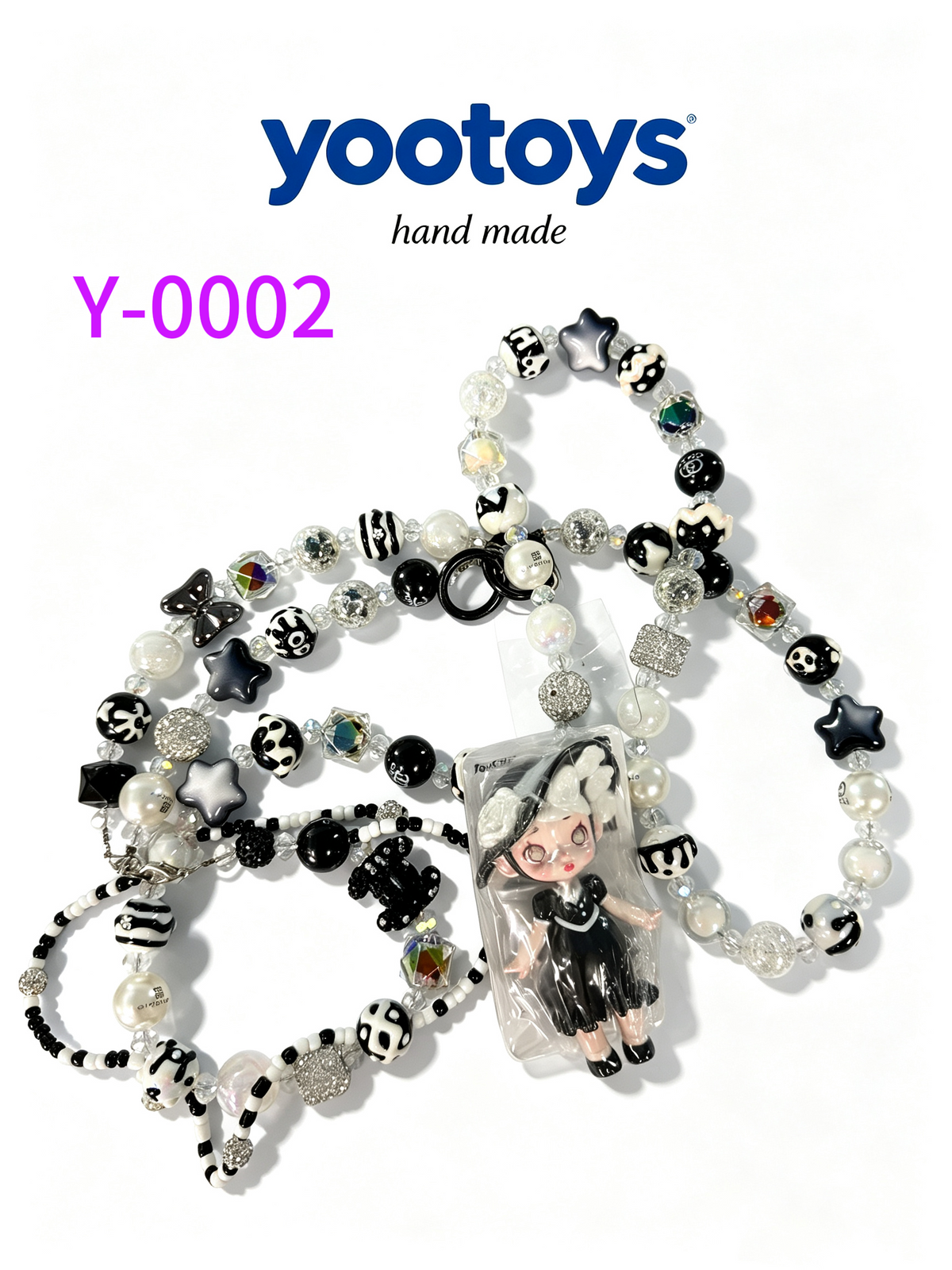 DIY Handmade Beaded Phone Strap with Cute Anime Figure Charm - Hand Assembled Beads, Unique One of A Kind Design, Sturdy Metal Clasp, Adjustable Beaded Chain, Can be used as Phone Lanyard / Bag Pendant, Perfect DIY Trendy Collectible Toy Accessory