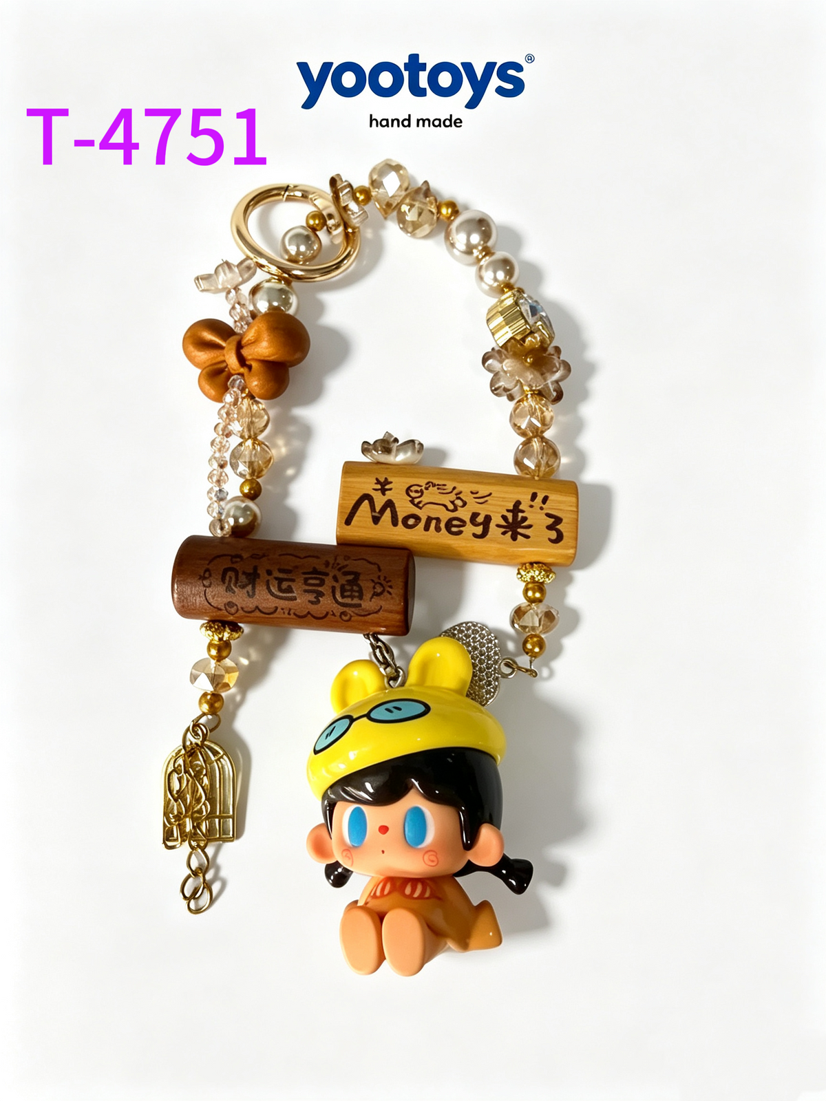 DIY Handmade Beaded Phone Strap with Cute Anime Figure Charm - Hand Assembled Beads, Unique One of A Kind Design, Sturdy Metal Clasp, Adjustable Beaded Chain, Can be used as Phone Lanyard / Bag Pendant, Perfect DIY Trendy Collectible Toy Accessory