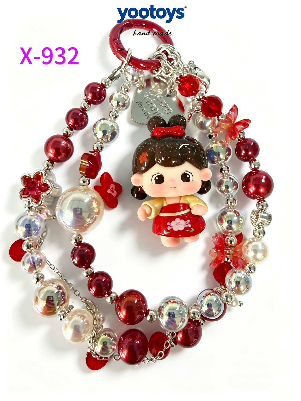 DIY Handmade Beaded Phone Strap with Cute Anime Figure Charm - Hand Assembled Beads, Unique One of A Kind Design, Sturdy Metal Clasp, Adjustable Beaded Chain, Can be used as Phone Lanyard / Bag Pendant, Perfect DIY Trendy Collectible Toy Accessory