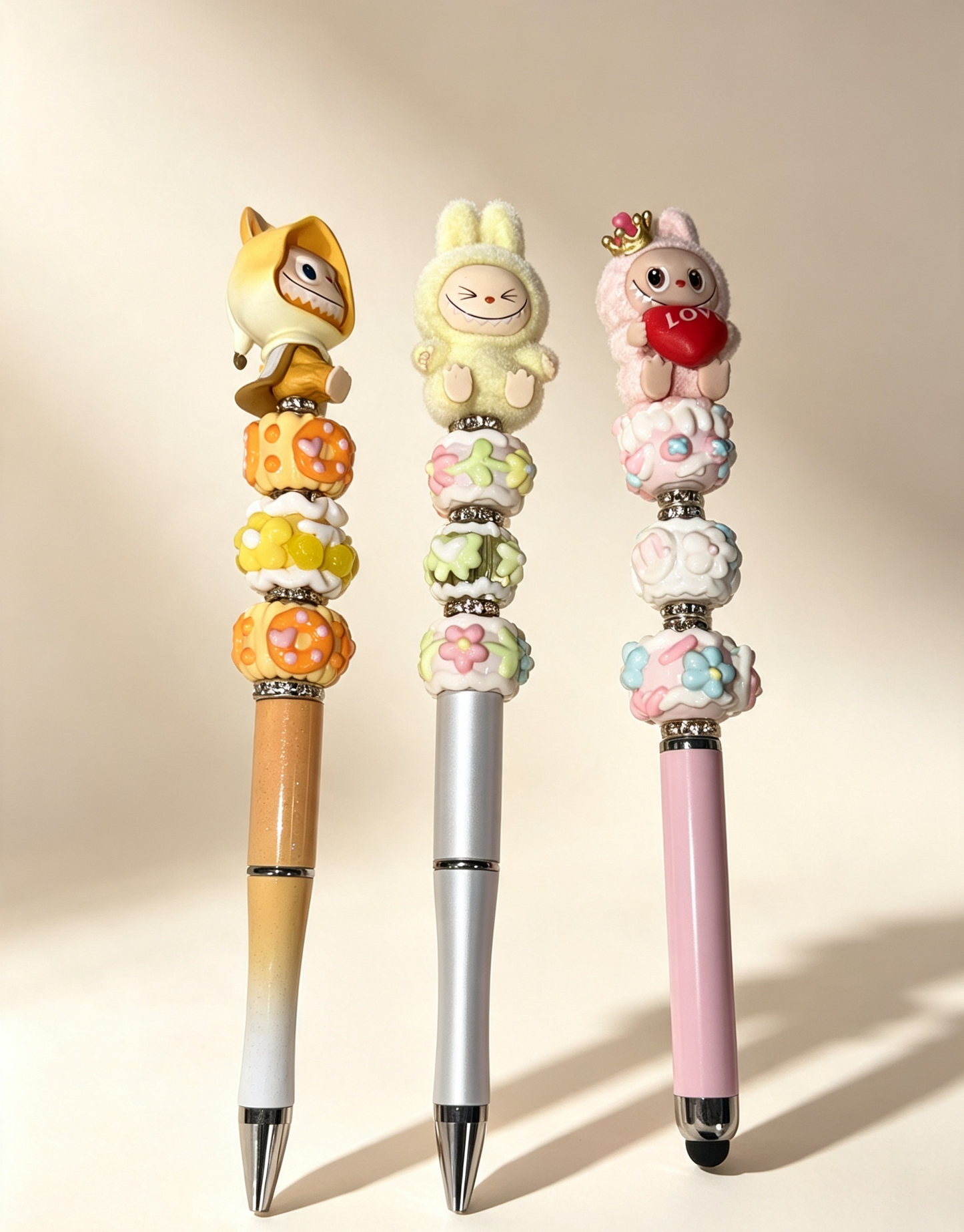 【Diy】DIY Mini Figure Bead Pen, Custom Assemble Cute Kawaii Character Mini Beads Pen, Creative Handmade Decorative Writing Pen, Fun DIY Craft Gift