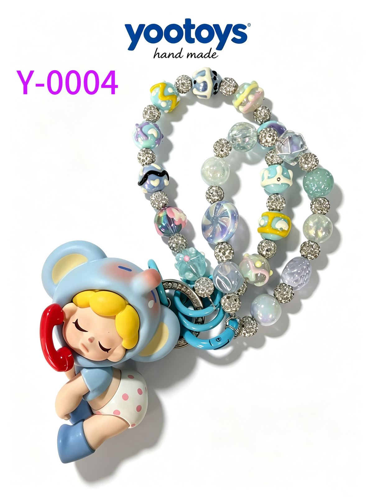 DIY Handmade Beaded Phone Strap with Cute Anime Figure Charm - Hand Assembled Beads, Unique One of A Kind Design, Sturdy Metal Clasp, Adjustable Beaded Chain, Can be used as Phone Lanyard / Bag Pendant, Perfect DIY Trendy Collectible Toy Accessory