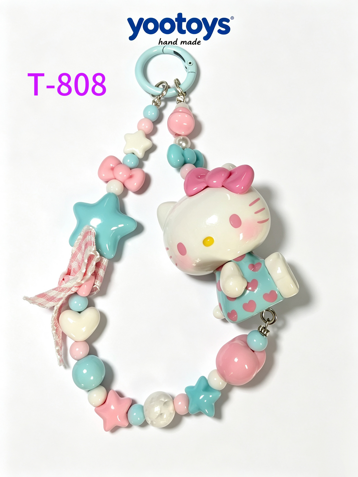 DIY Handmade Beaded Phone Strap with Cute Anime Figure Charm - Hand Assembled Beads, Unique One of A Kind Design, Sturdy Metal Clasp, Adjustable Beaded Chain, Can be used as Phone Lanyard / Bag Pendant, Perfect DIY Trendy Collectible Toy Accessory