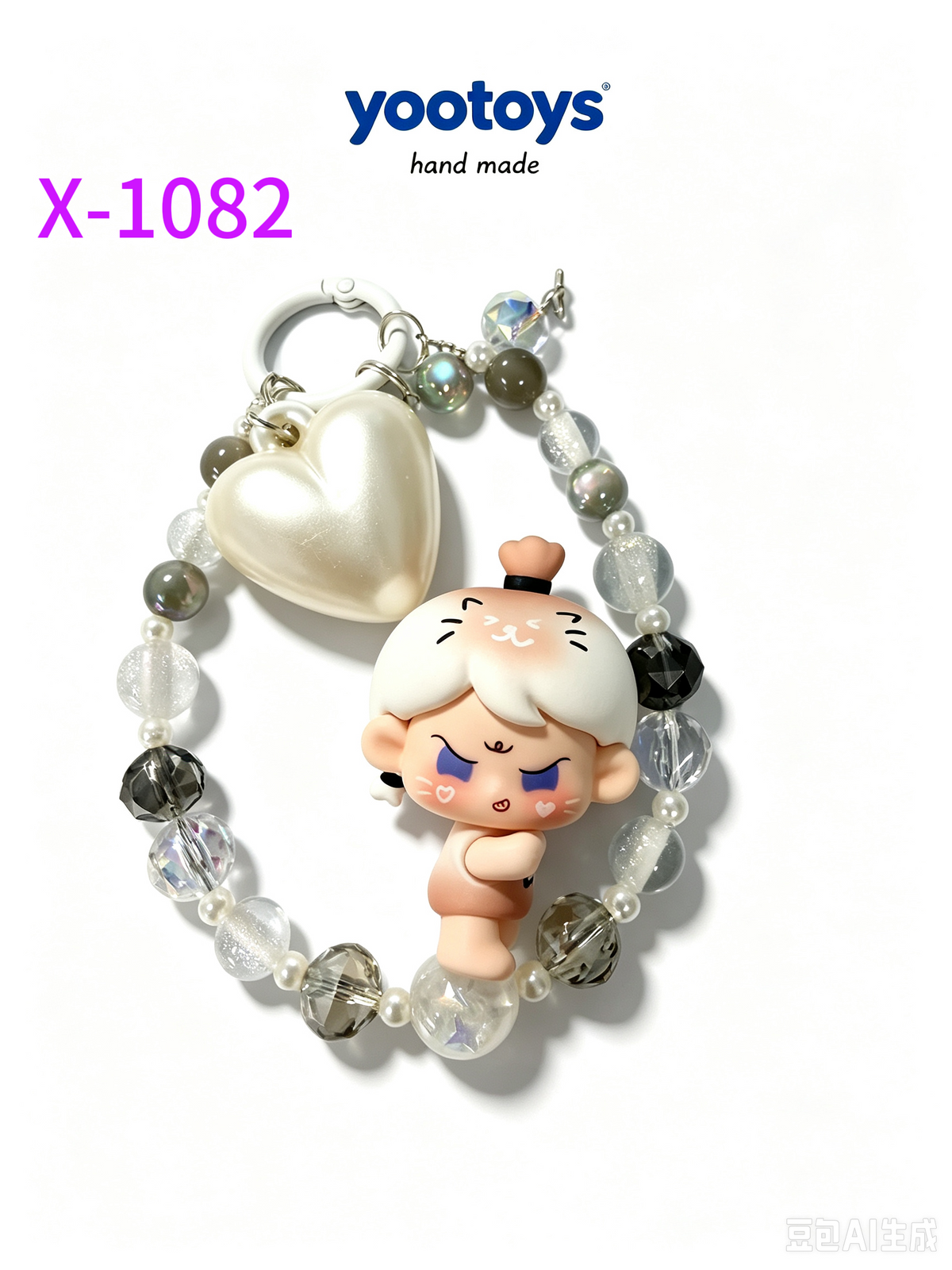 DIY Handmade Beaded Phone Strap with Cute Anime Figure Charm - Hand Assembled Beads, Unique One of A Kind Design, Sturdy Metal Clasp, Adjustable Beaded Chain, Can be used as Phone Lanyard / Bag Pendant, Perfect DIY Trendy Collectible Toy Accessory
