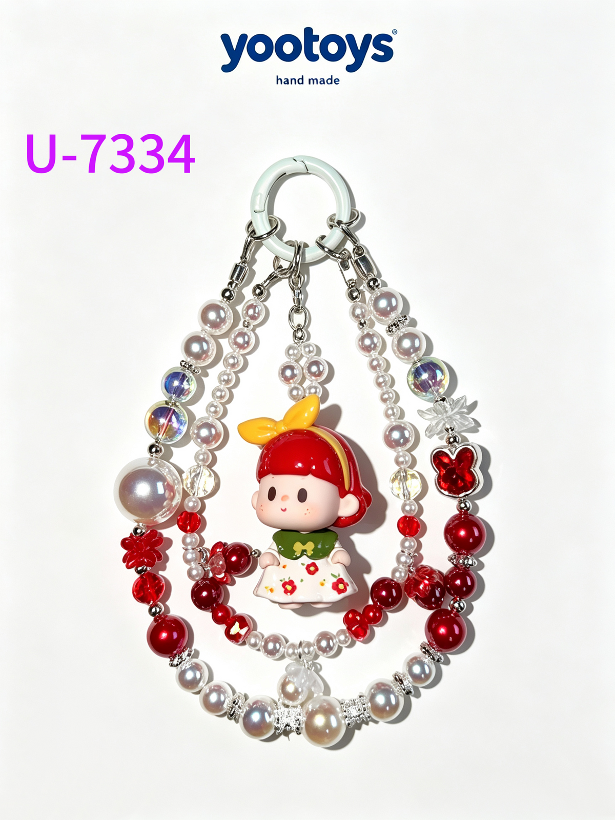 DIY Handmade Beaded Phone Strap with Cute Anime Figure Charm - Hand Assembled Beads, Unique One of A Kind Design, Sturdy Metal Clasp, Adjustable Beaded Chain, Can be used as Phone Lanyard / Bag Pendant, Perfect DIY Trendy Collectible Toy Accessory