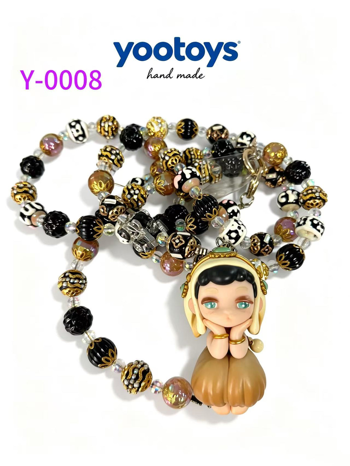 DIY Handmade Beaded Phone Strap with Cute Anime Figure Charm - Hand Assembled Beads, Unique One of A Kind Design, Sturdy Metal Clasp, Adjustable Beaded Chain, Can be used as Phone Lanyard / Bag Pendant, Perfect DIY Trendy Collectible Toy Accessory