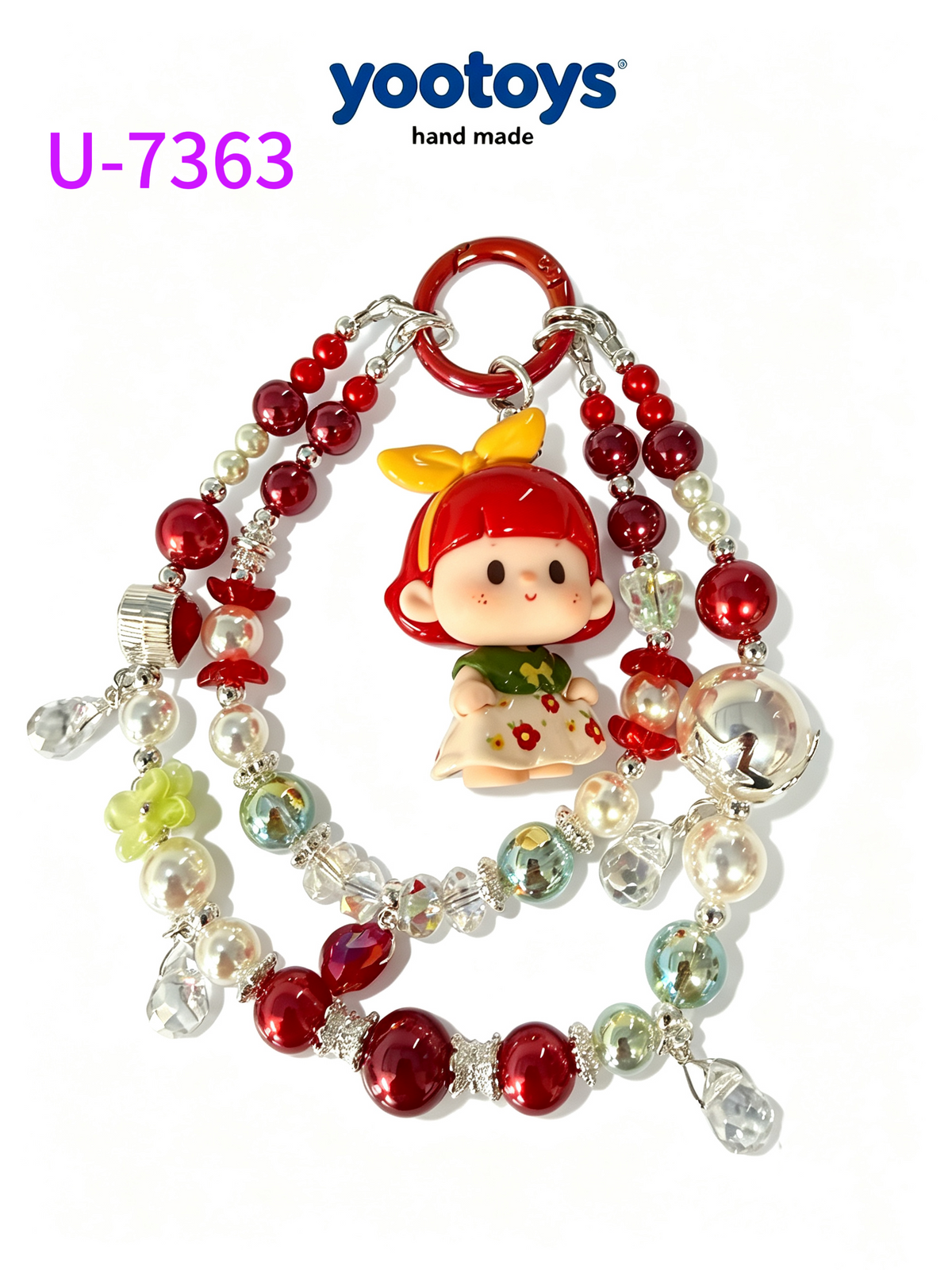 DIY Handmade Beaded Phone Strap with Cute Anime Figure Charm - Hand Assembled Beads, Unique One of A Kind Design, Sturdy Metal Clasp, Adjustable Beaded Chain, Can be used as Phone Lanyard / Bag Pendant, Perfect DIY Trendy Collectible Toy Accessory
