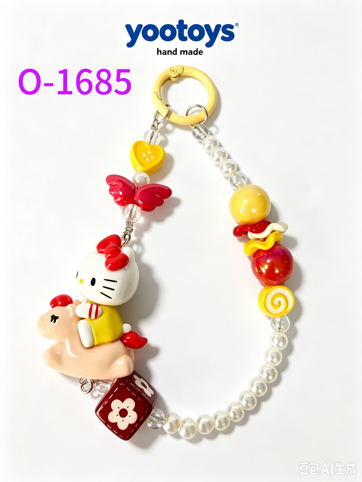 DIY Handmade Beaded Phone Strap with Cute Anime Figure Charm - Hand Assembled Beads, Unique One of A Kind Design, Sturdy Metal Clasp, Adjustable Beaded Chain, Can be used as Phone Lanyard / Bag Pendant, Perfect DIY Trendy Collectible Toy Accessory