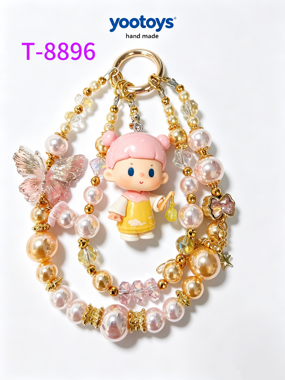 DIY Handmade Beaded Phone Strap with Cute Anime Figure Charm - Hand Assembled Beads, Unique One of A Kind Design, Sturdy Metal Clasp, Adjustable Beaded Chain, Can be used as Phone Lanyard / Bag Pendant, Perfect DIY Trendy Collectible Toy Accessory