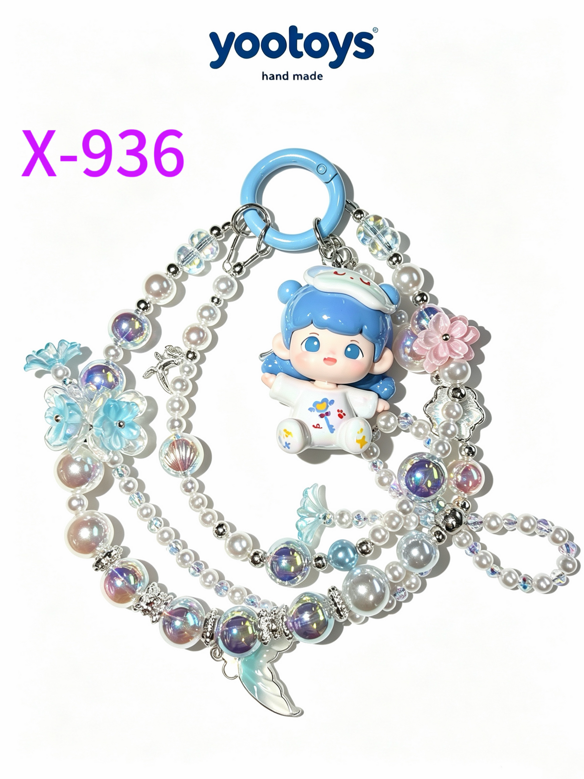 DIY Handmade Beaded Phone Strap with Cute Anime Figure Charm - Hand Assembled Beads, Unique One of A Kind Design, Sturdy Metal Clasp, Adjustable Beaded Chain, Can be used as Phone Lanyard / Bag Pendant, Perfect DIY Trendy Collectible Toy Accessory