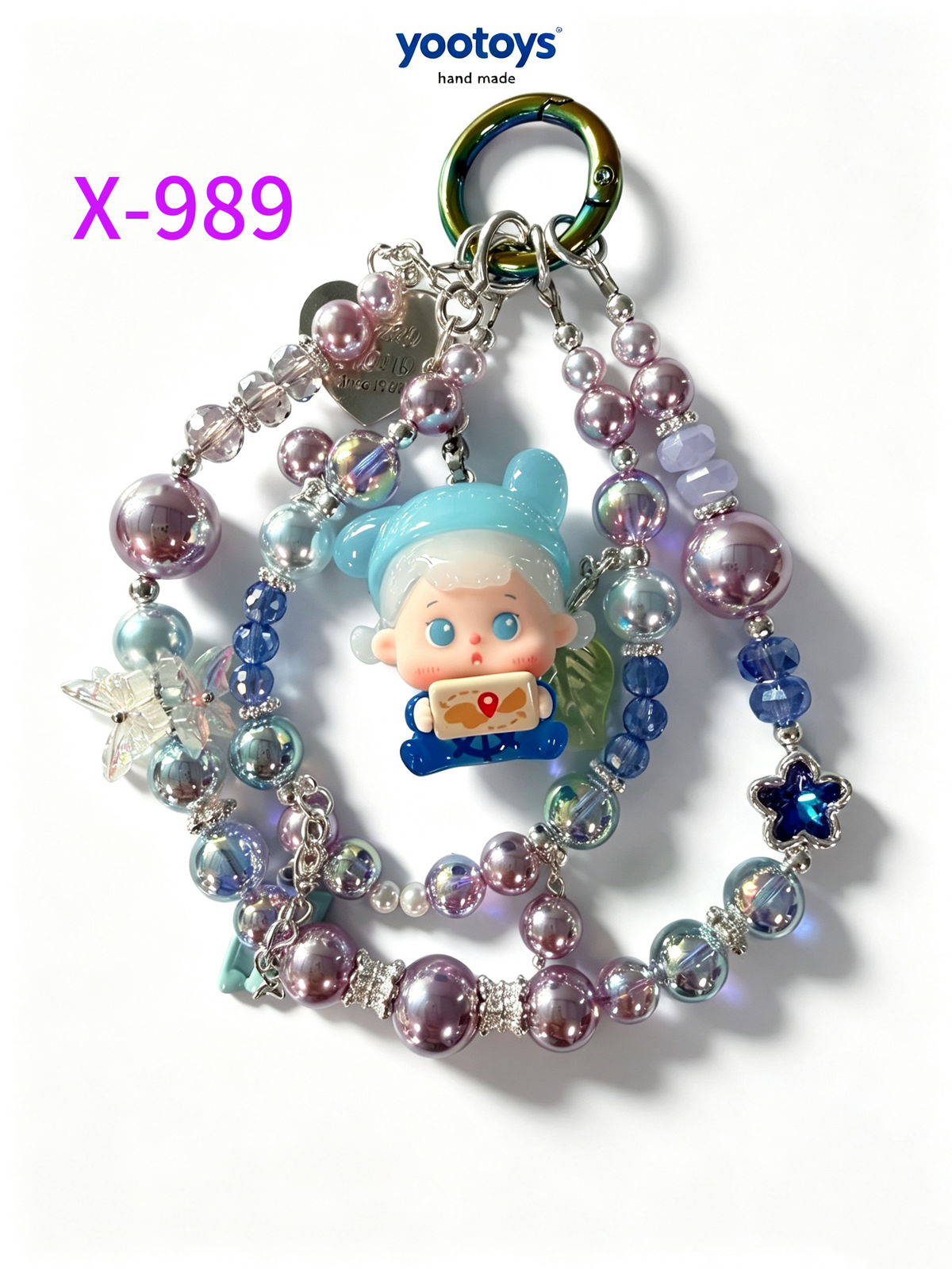 DIY Handmade Beaded Phone Strap with Cute Anime Figure Charm - Hand Assembled Beads, Unique One of A Kind Design, Sturdy Metal Clasp, Adjustable Beaded Chain, Can be used as Phone Lanyard / Bag Pendant, Perfect DIY Trendy Collectible Toy Accessory