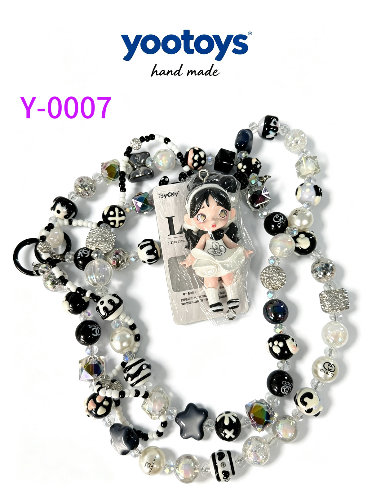 DIY Handmade Beaded Phone Strap with Cute Anime Figure Charm - Hand Assembled Beads, Unique One of A Kind Design, Sturdy Metal Clasp, Adjustable Beaded Chain, Can be used as Phone Lanyard / Bag Pendant, Perfect DIY Trendy Collectible Toy Accessory